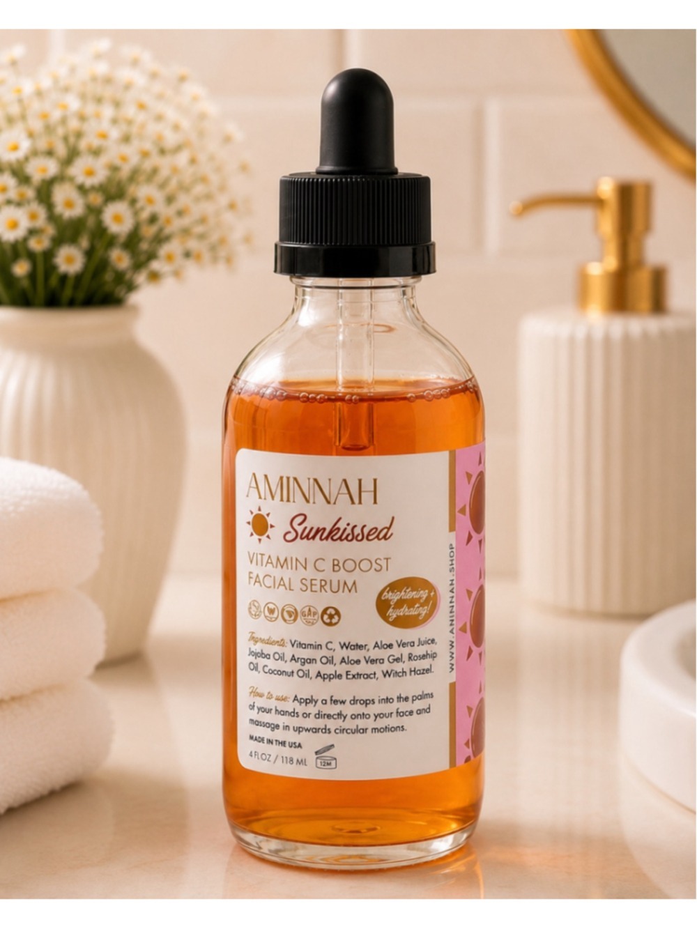Aminnah Sunkissed Vitamin C Boost Facial Serum 4 oz NEW